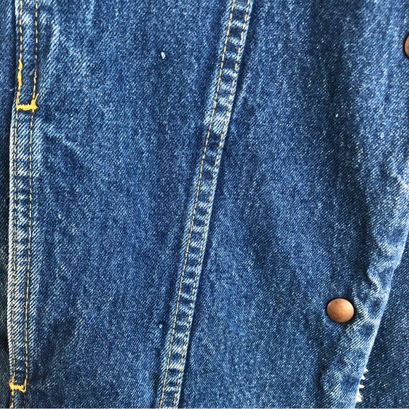 Vintage Denim White Sherpa Lined Shacket Button Up Jacket Dark Wash Work Coat - Picture 10 of 16